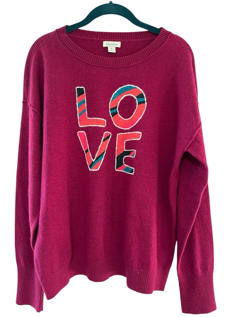 Sundance Berry Crewneck Sweater with Striped LOVE Appliqué